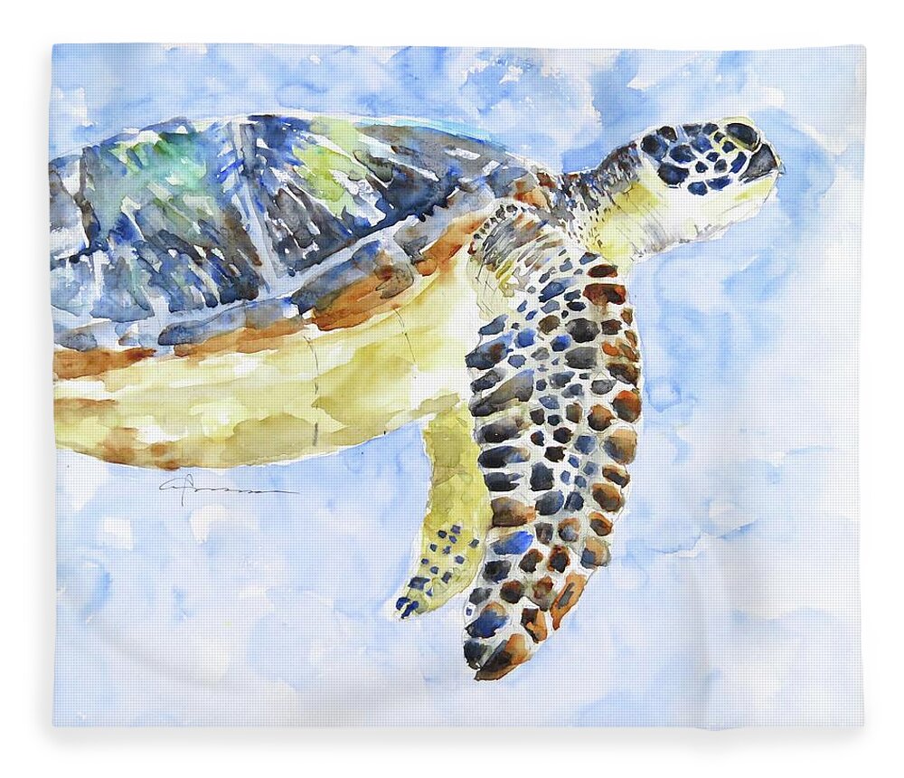 Sea Turtle Fleece Blanket featuring the painting Sea Turtle #25 by Claudia Hafner