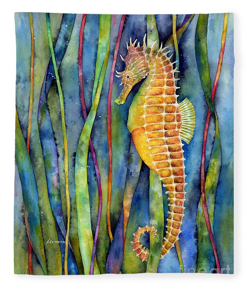 Seahorse Fleece Blanket featuring the painting Seahorse by Hailey E Herrera