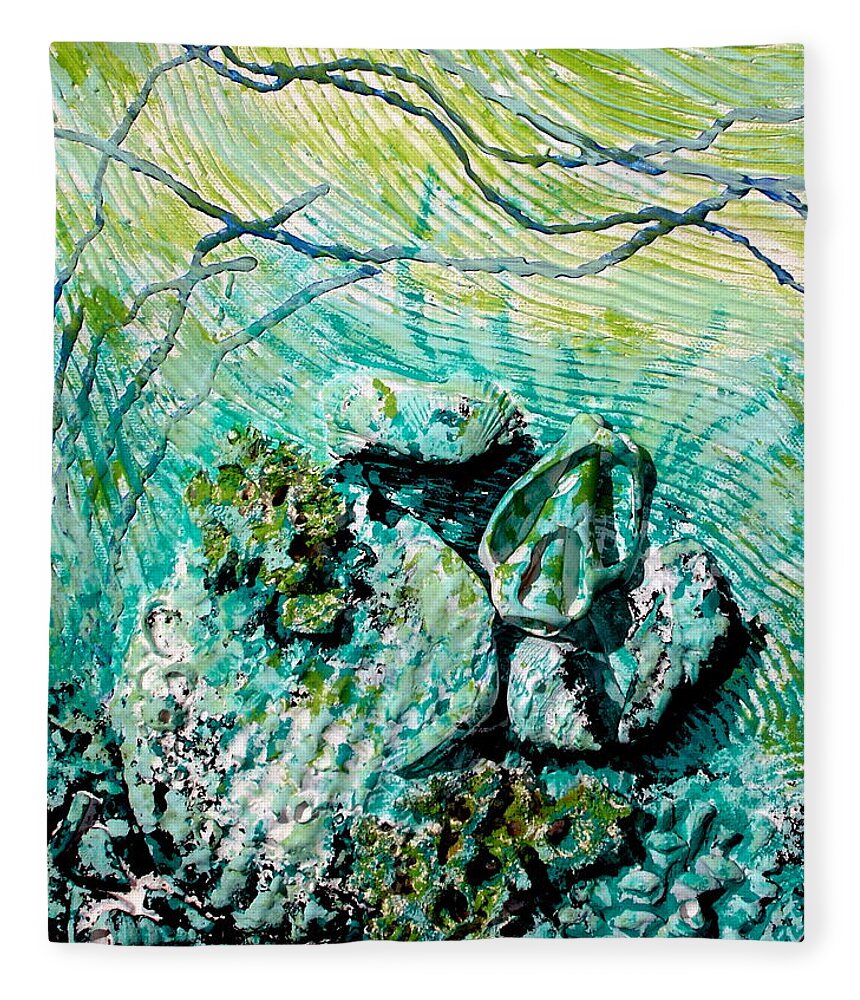 Seashell Fleece Blanket featuring the sculpture Seashell Collage by Susan Kubes
