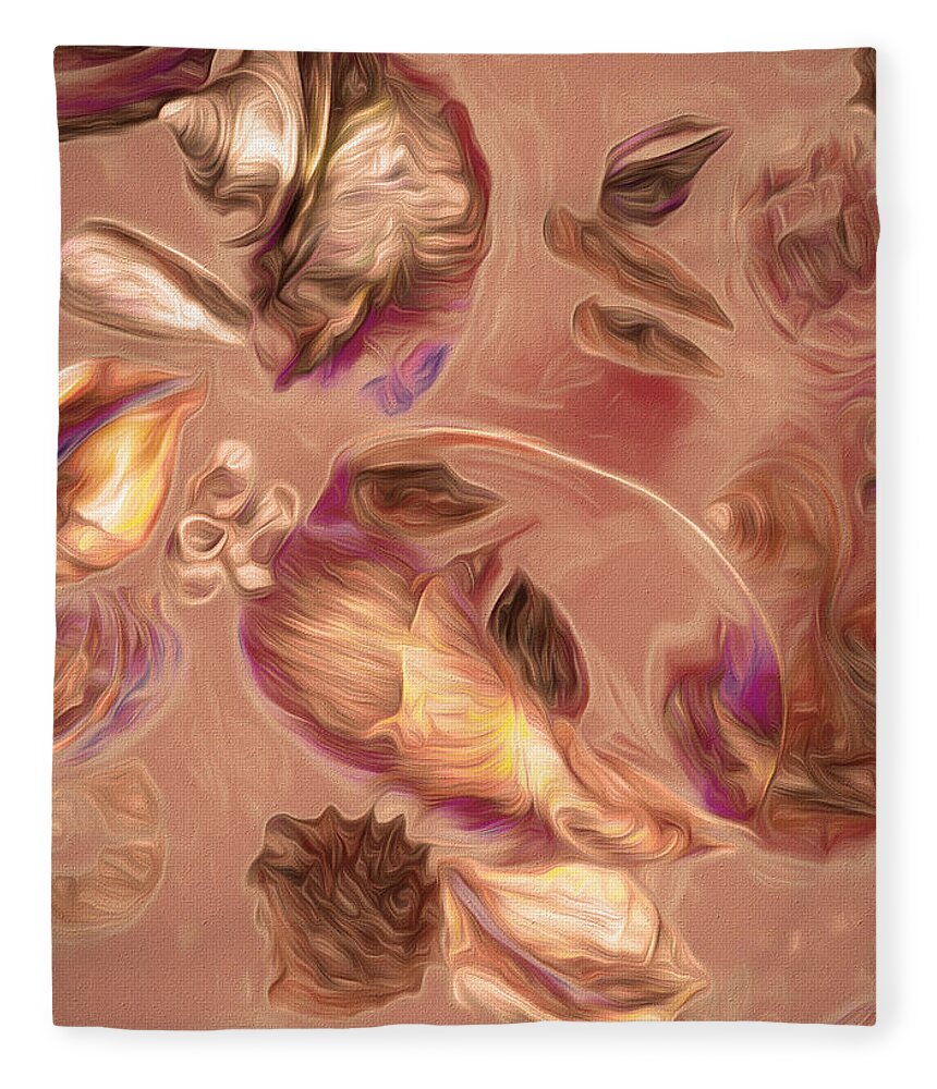 Shells Fleece Blanket featuring the mixed media Seashell Medley in Pale Orange by Lynda Lehmann