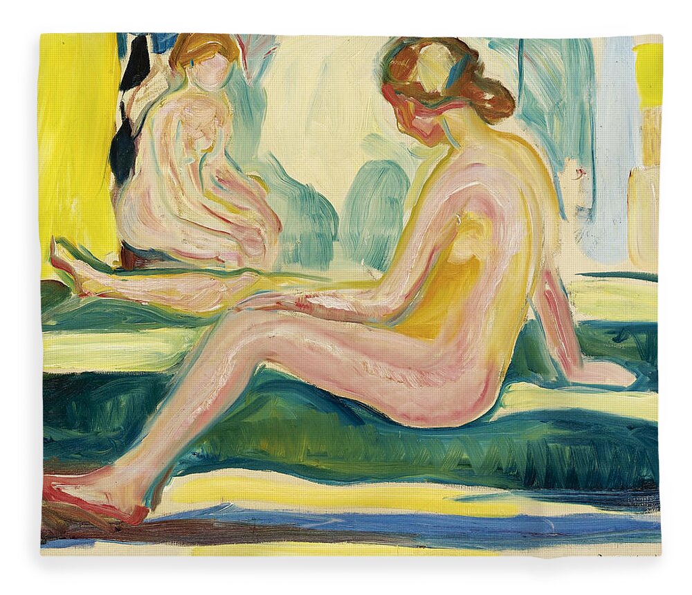Edvard Munch Fleece Blanket featuring the painting Seated Female Nudes by Edvard Munch