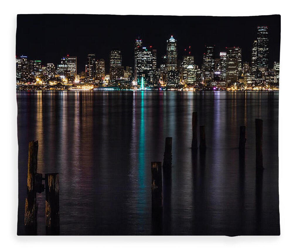 Cityscape Fleece Blanket featuring the photograph Seattle at Night by Ed Clark