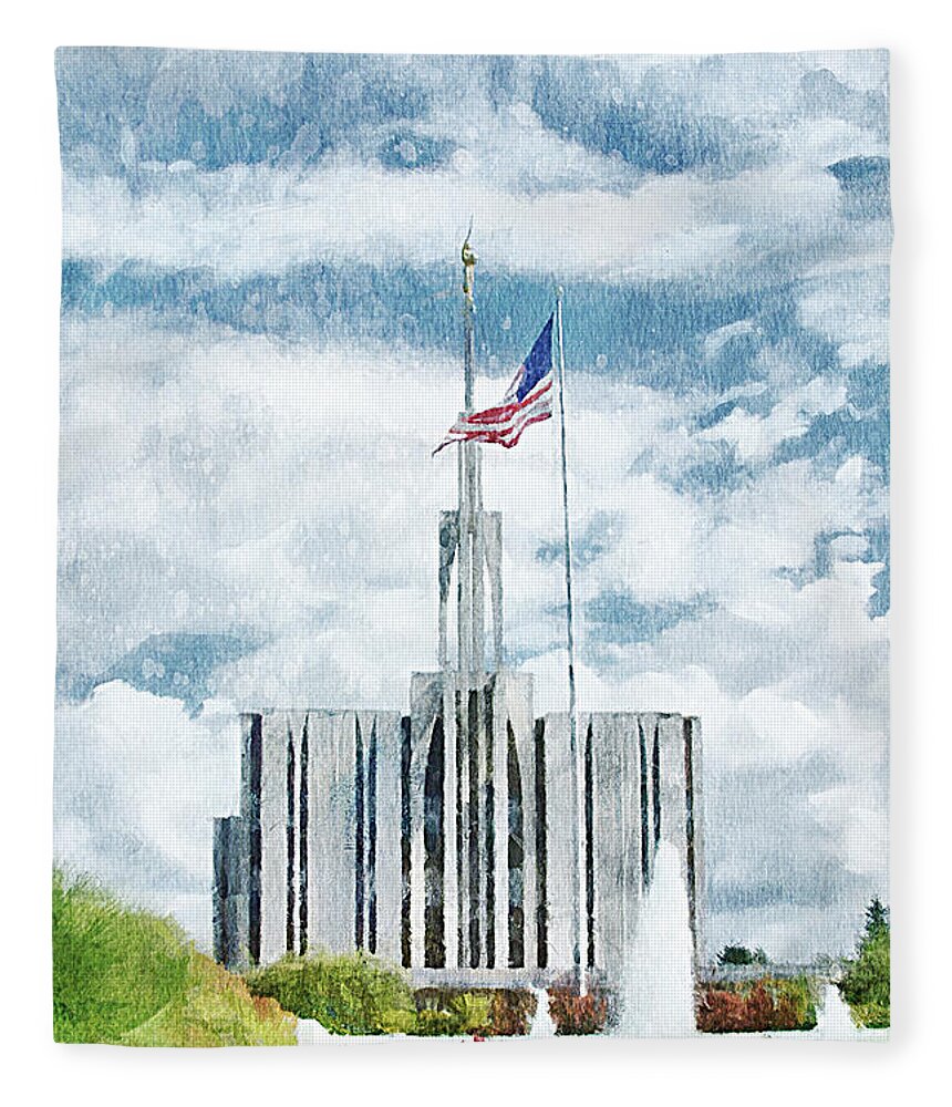 Temple Fleece Blanket featuring the painting Seattle Temple 1 by Greg Collins