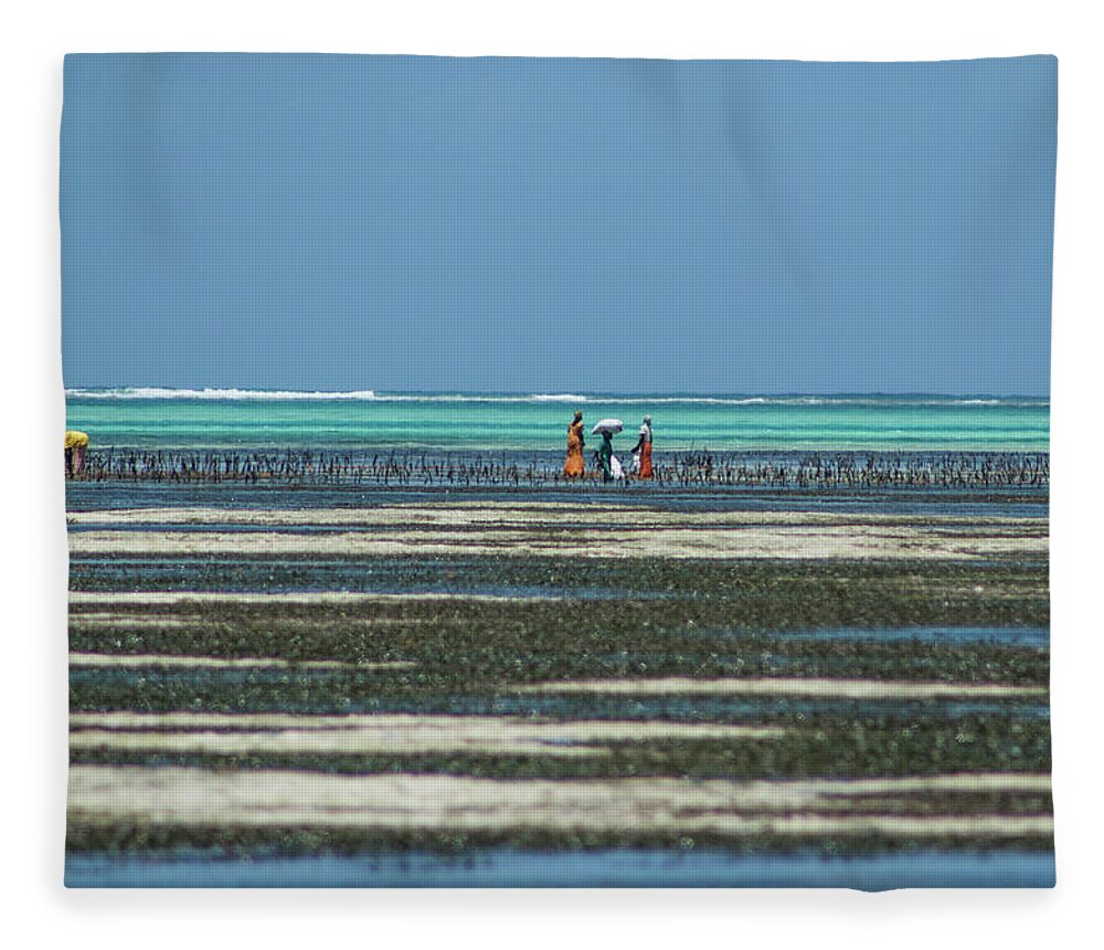  Fleece Blanket featuring the photograph Seaweed colectors by Mache Del Campo