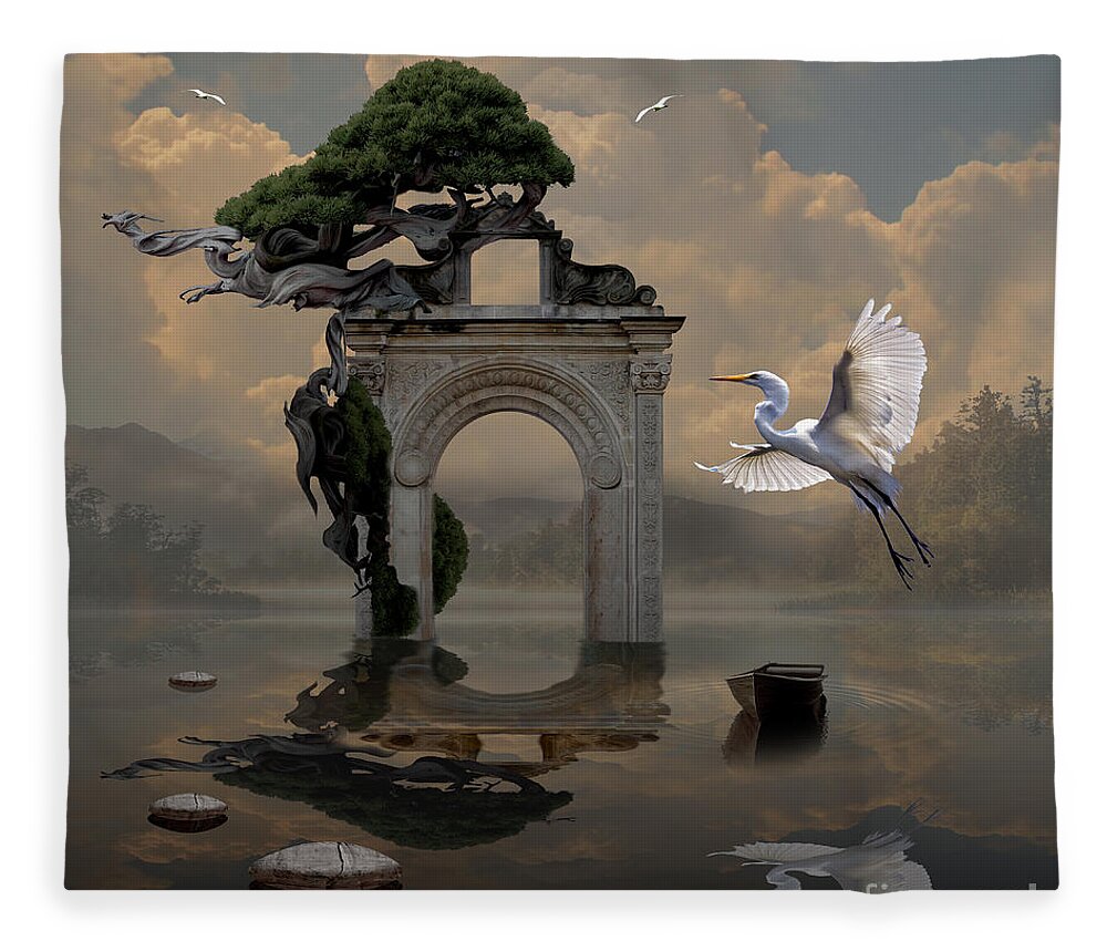 Surreal Fleece Blanket featuring the digital art Secret Gate by Alexa Szlavics