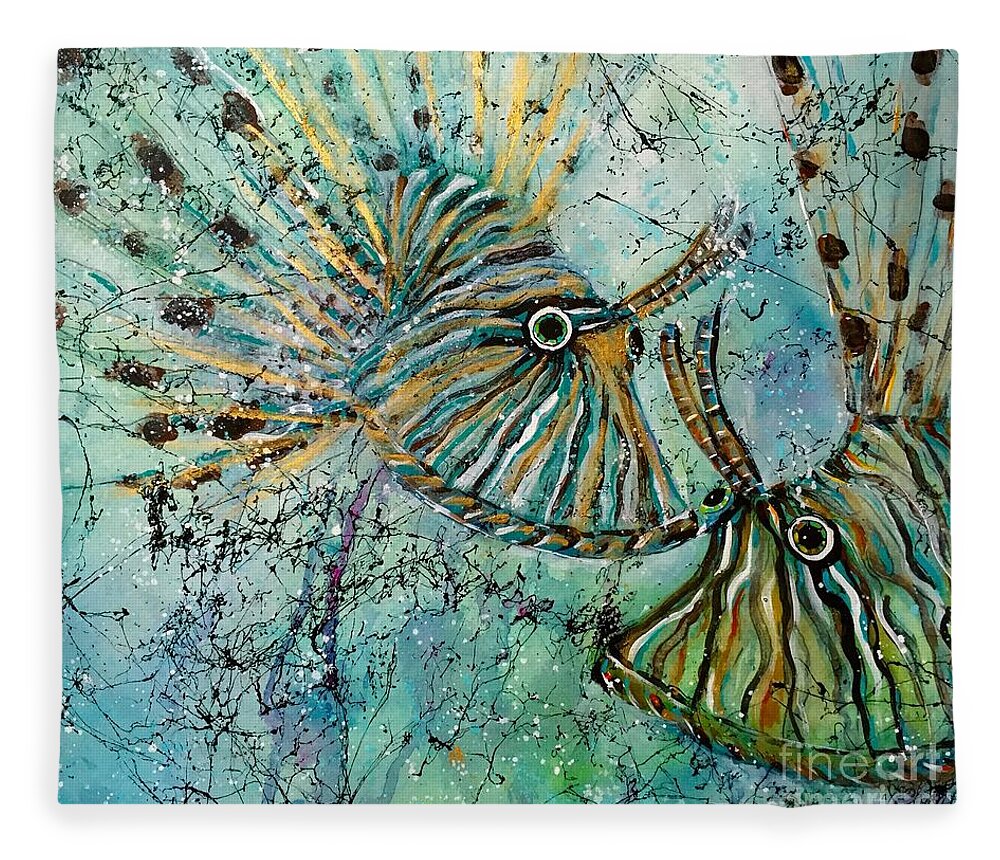 Iionfish Fleece Blanket featuring the painting Seeing Eye to Eye by Midge Pippel