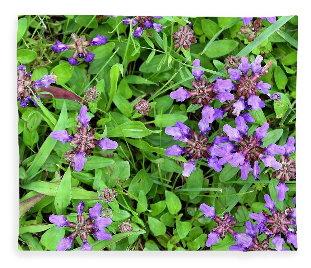 Photograph Fleece Blanket featuring the photograph Selfheal in the Lawn by M E