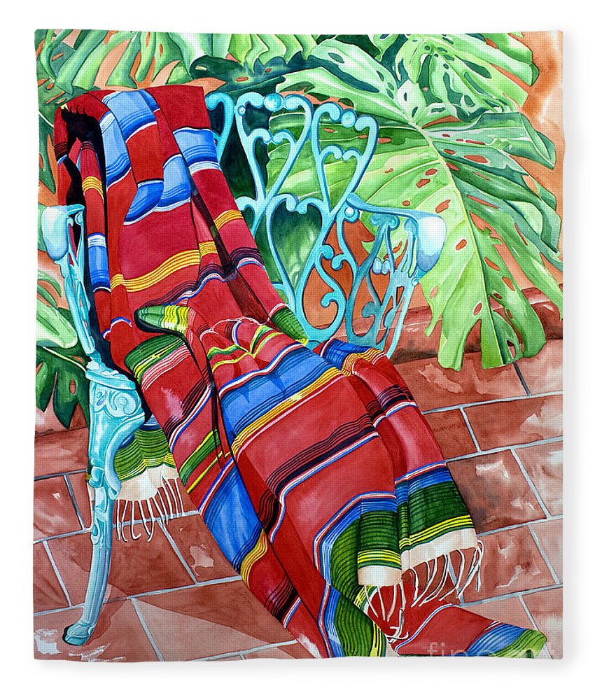Serape Fleece Blanket featuring the painting Serape on Wrought Iron Chair I by Kandyce Waltensperger