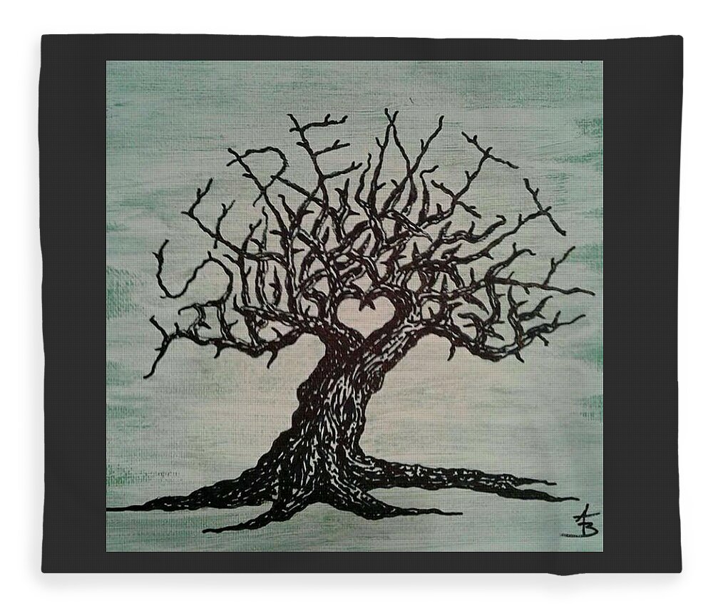 Serenity Fleece Blanket featuring the drawing Serenity Love Tree by Aaron Bombalicki