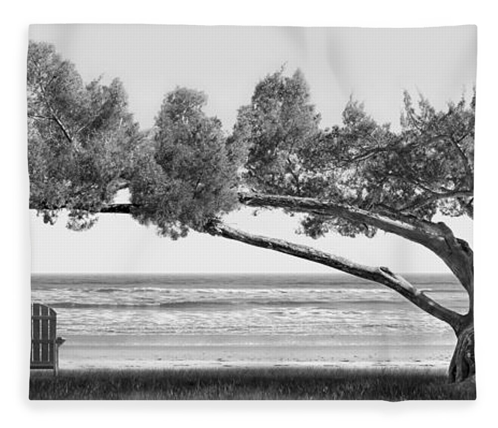 Shade Tree Fleece Blanket featuring the photograph Shade Tree bw by Mike McGlothlen