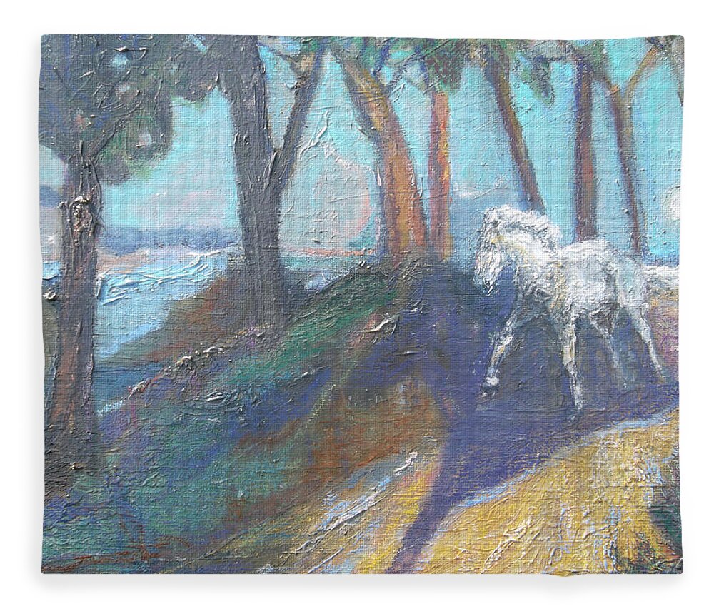 Horse Fleece Blanket featuring the painting Shadow Runner by Susan Esbensen