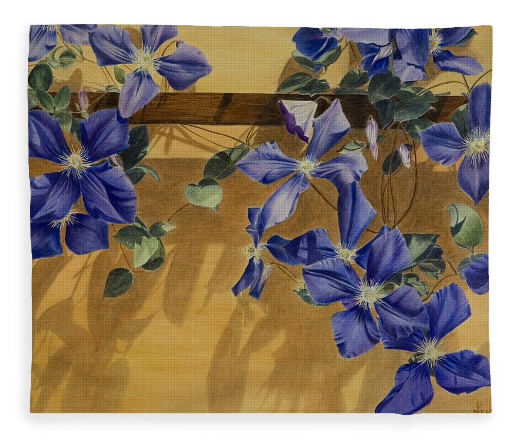 Clematis Fleece Blanket featuring the painting Shadows Dancing by Nik Helbig