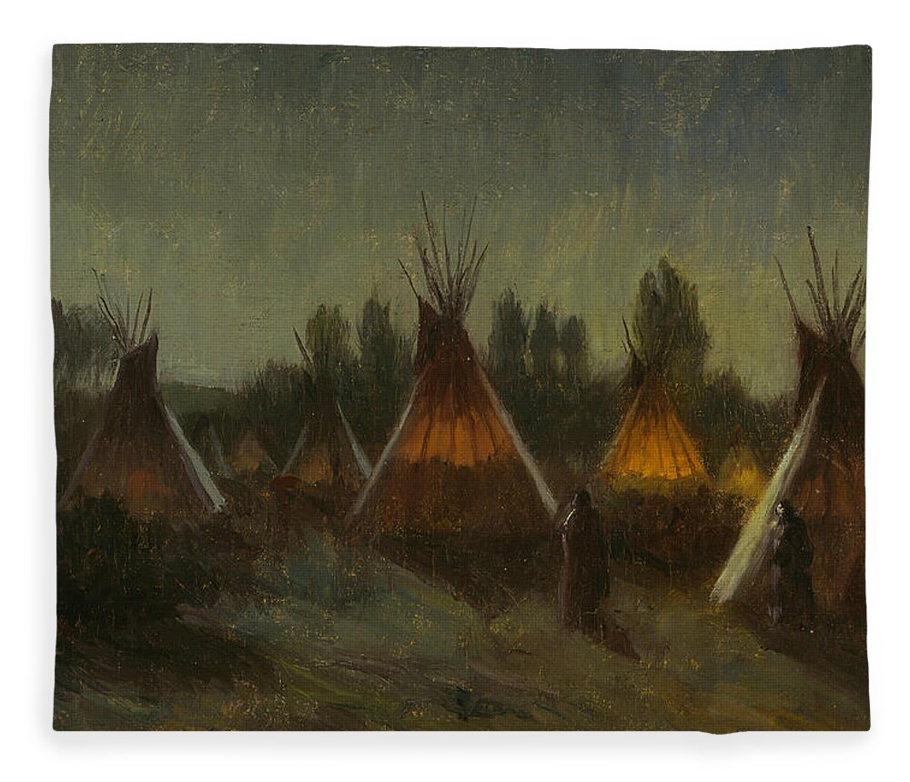 19th Century Art Fleece Blanket featuring the painting Shadows in the Night by Joseph Henry Sharp