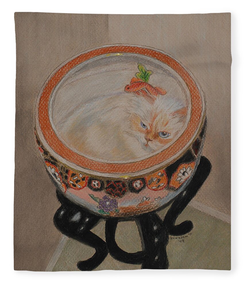 Cat Fleece Blanket featuring the drawing Shakespeare in a Chinese Fishbowl by Quwatha Valentine