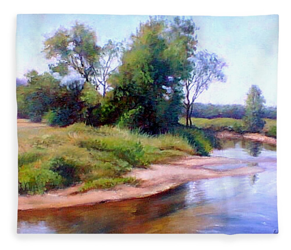 River Fleece Blanket featuring the painting Shallow River by Marie Witte