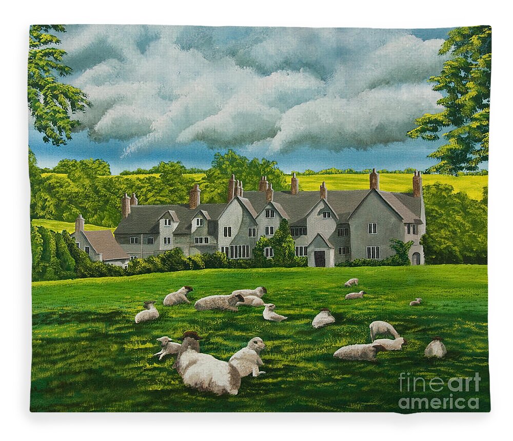 English Painting Fleece Blanket featuring the painting Sheep in Repose by Charlotte Blanchard