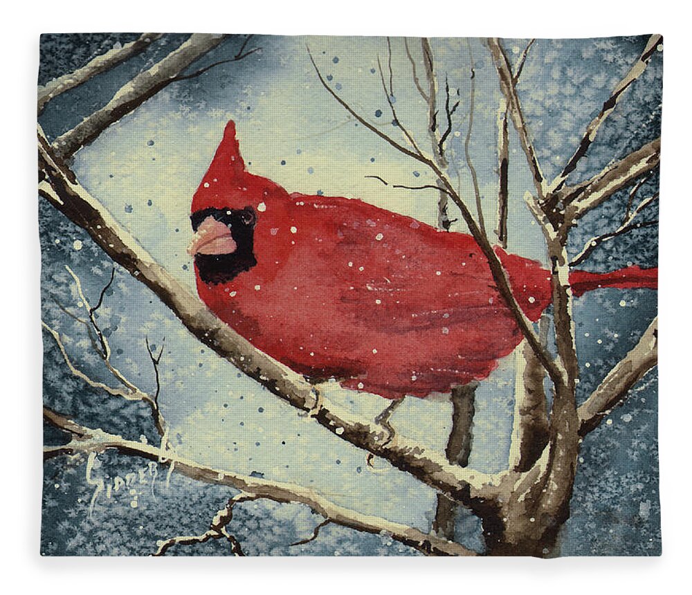 Cardinal Fleece Blanket featuring the painting Shelly's Cardinal by Sam Sidders