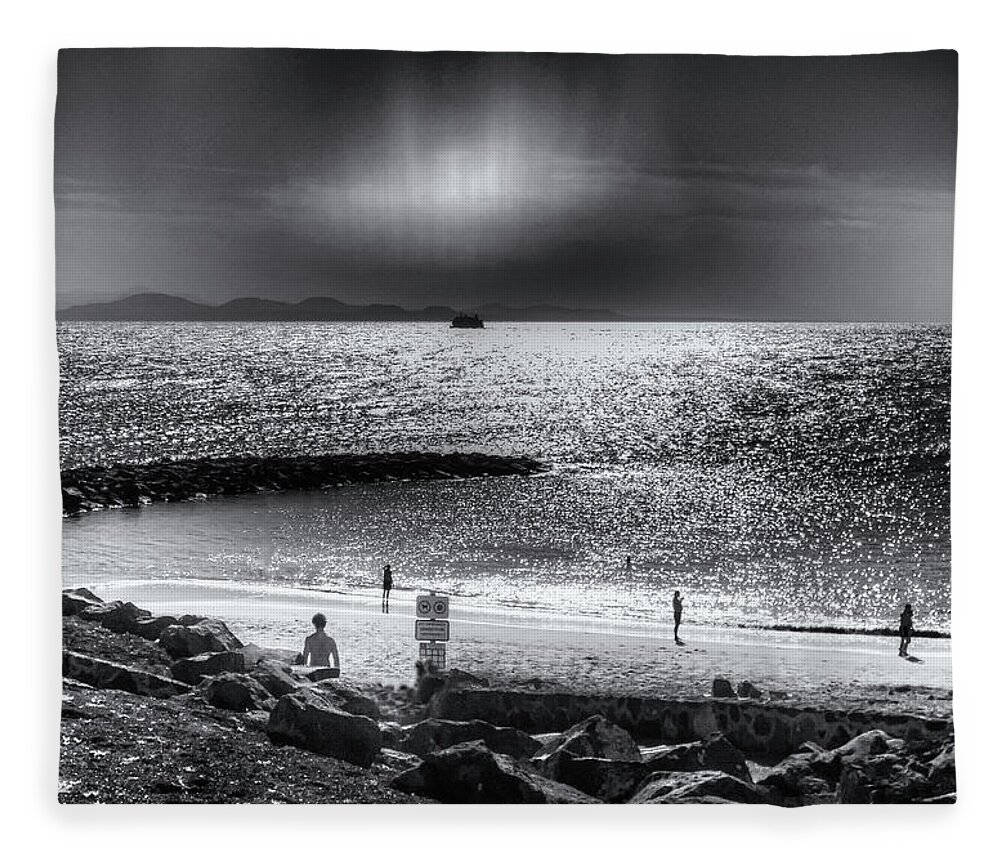 Shimmering Sea Fleece Blanket featuring the photograph Shimmering Sea Monochrome by Jeff Townsend