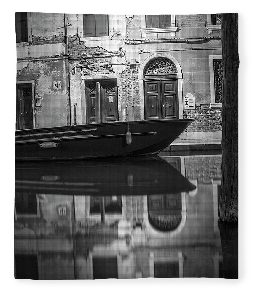 B&w Fleece Blanket featuring the photograph Shining the Light in Venice Italy by John McGraw