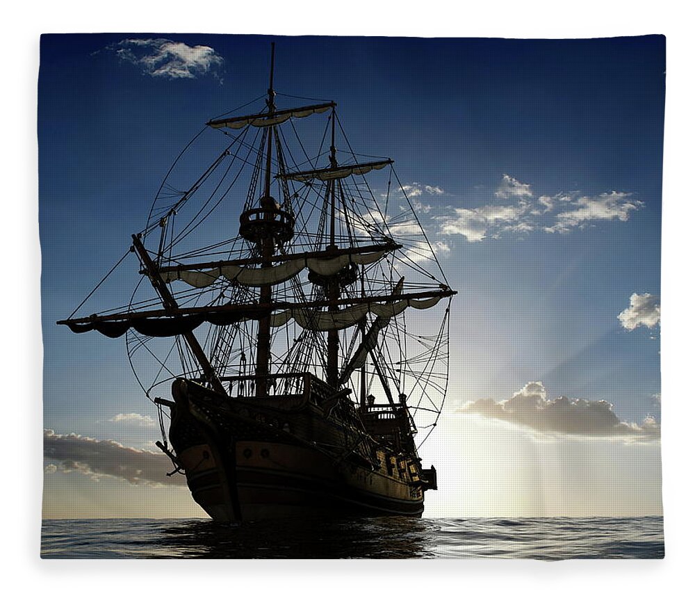 Ship Fleece Blanket featuring the digital art Ship by Maye Loeser