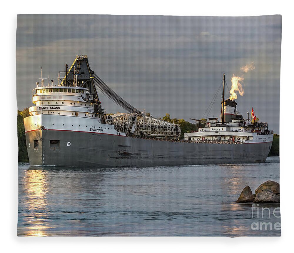 Ship Fleece Blanket featuring the photograph Ship Saginaw -3163 Great Lakes Freighters by Norris Seward