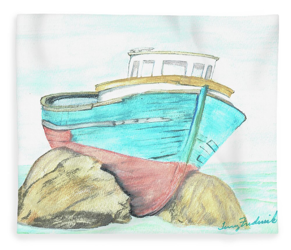 Ships Fleece Blanket featuring the painting Ship Wreck by Terry Frederick