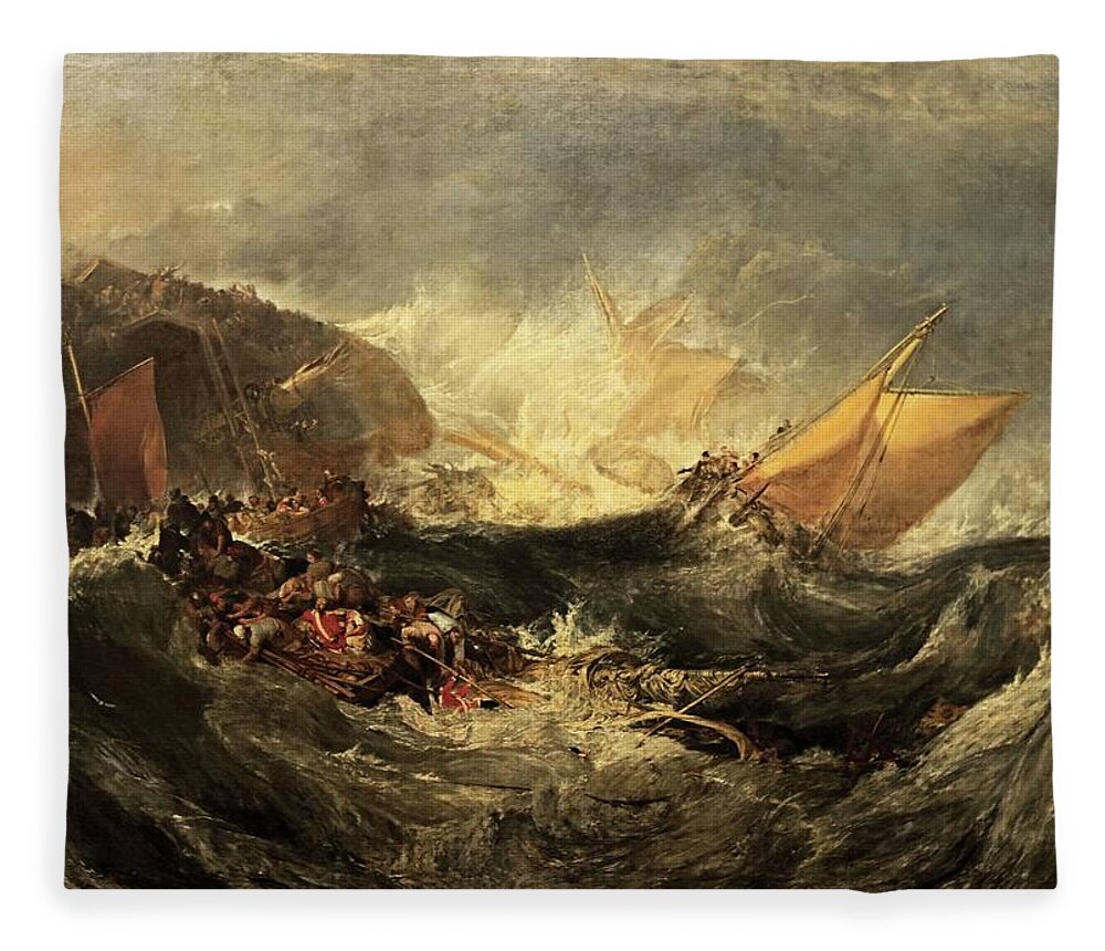 Minotaur Fleece Blanket featuring the painting Shipwreck of the Minotaur by J M William Turner