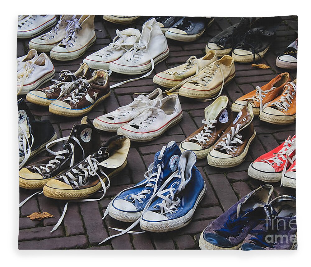 Sport Fleece Blanket featuring the photograph Shoes at a flea market by Iryna Liveoak