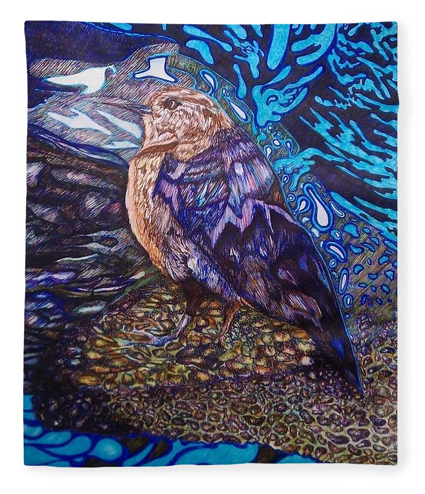 Bird Fleece Blanket featuring the drawing Shore Bird by Angela Weddle