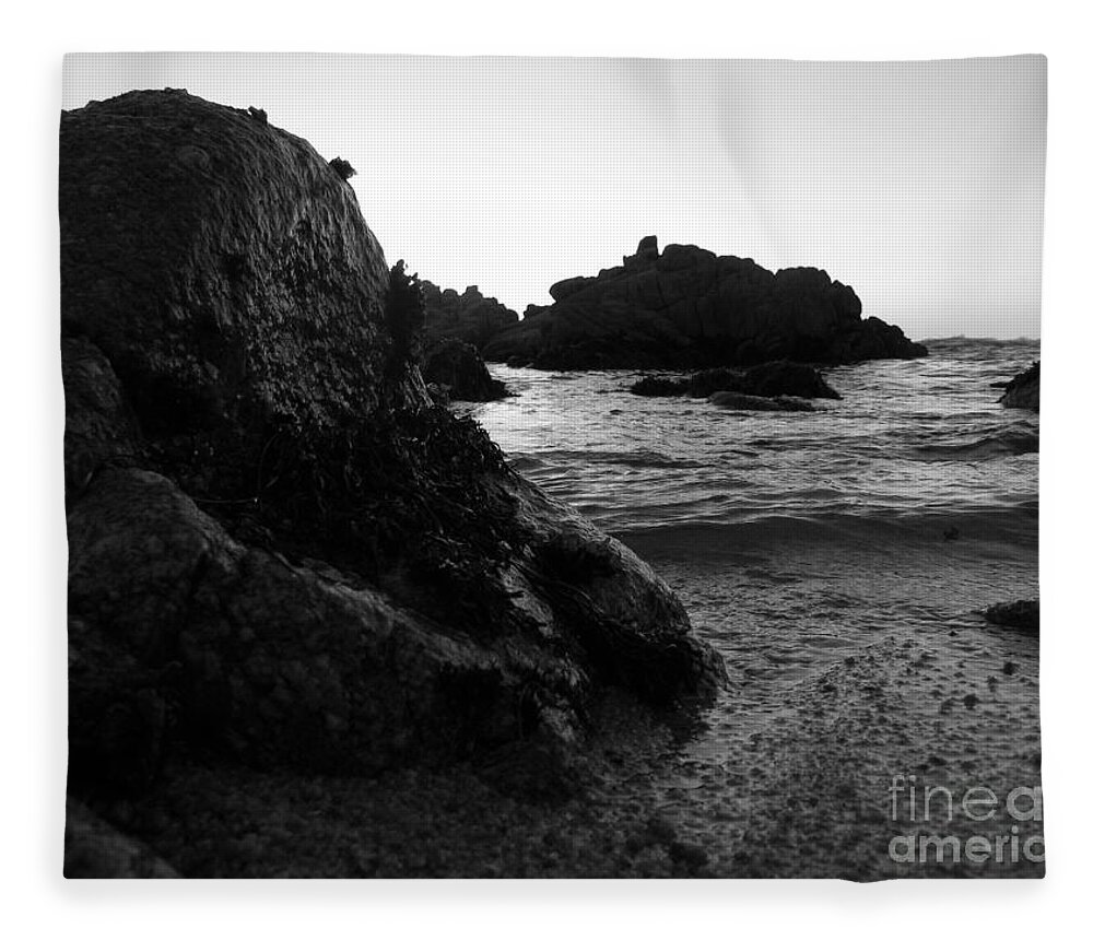 Pacific Grove Fleece Blanket featuring the photograph Shoreline Monolith Monochrome by James B Toy