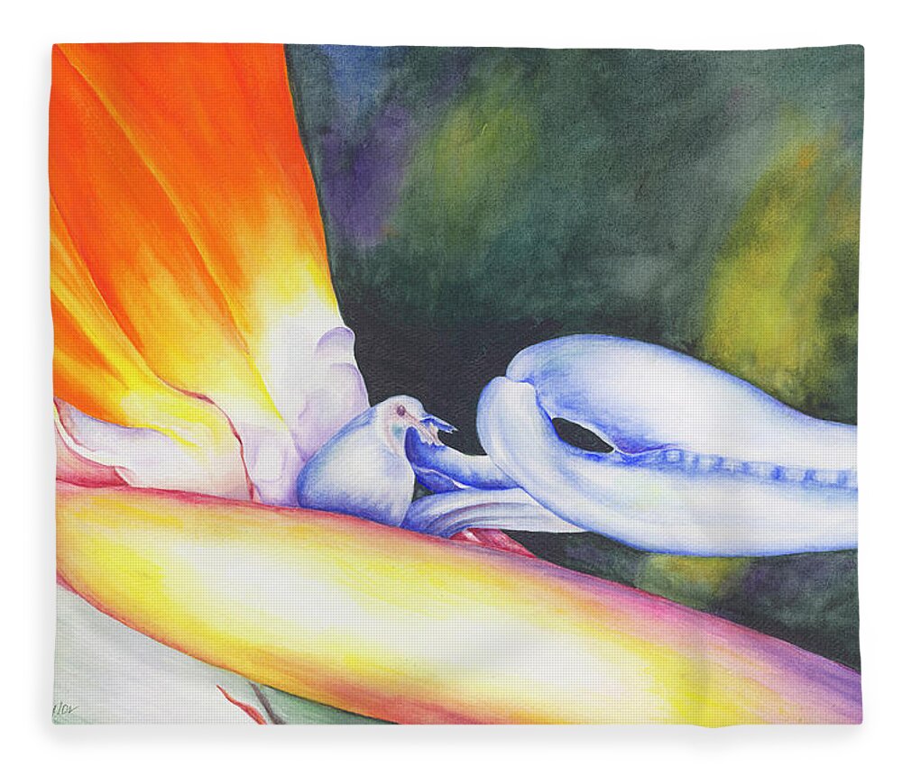 Bird Of Paradise Fleece Blanket featuring the painting Show Off by Lori Taylor