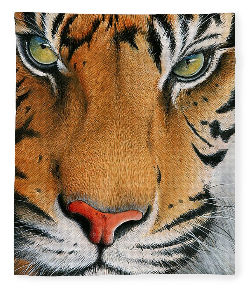 Tiger Fleece Blanket featuring the painting Siberian Gold by Mike Brown