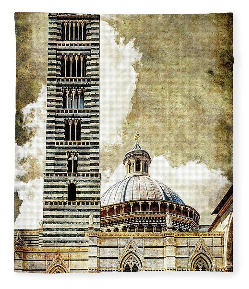 Siena Fleece Blanket featuring the photograph Siena Duomo tower and cupola by Weston Westmoreland
