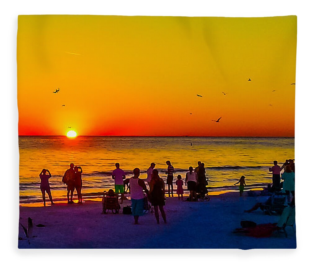 susan Molnar Fleece Blanket featuring the photograph Siesta Key Drum Circle Sunset 1 by Susan Molnar