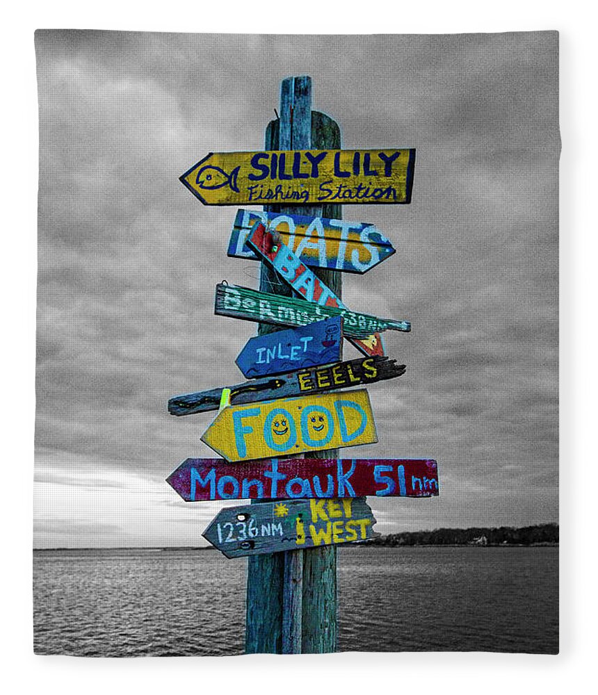 Silly Fleece Blanket featuring the photograph Silly Lily Fishing Station Sign by Robert Seifert
