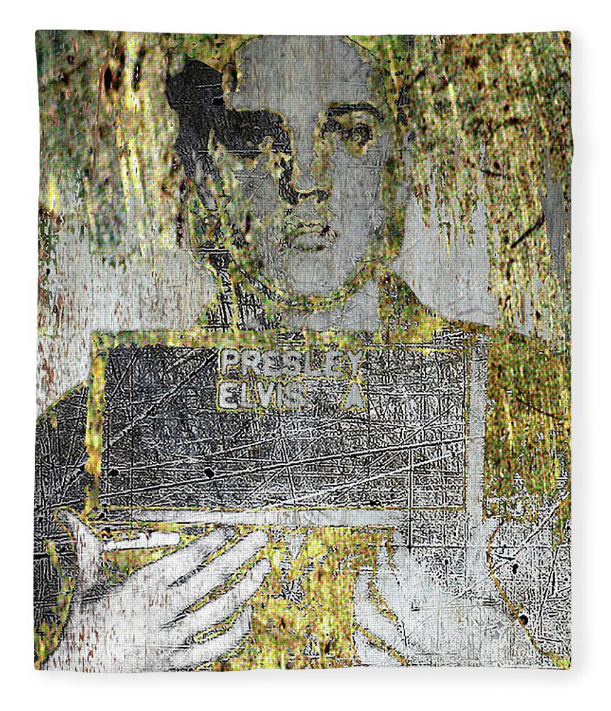 Metal Fleece Blanket featuring the mixed media Silver And Gold Elvis Presley Mug Shot by Tony Rubino