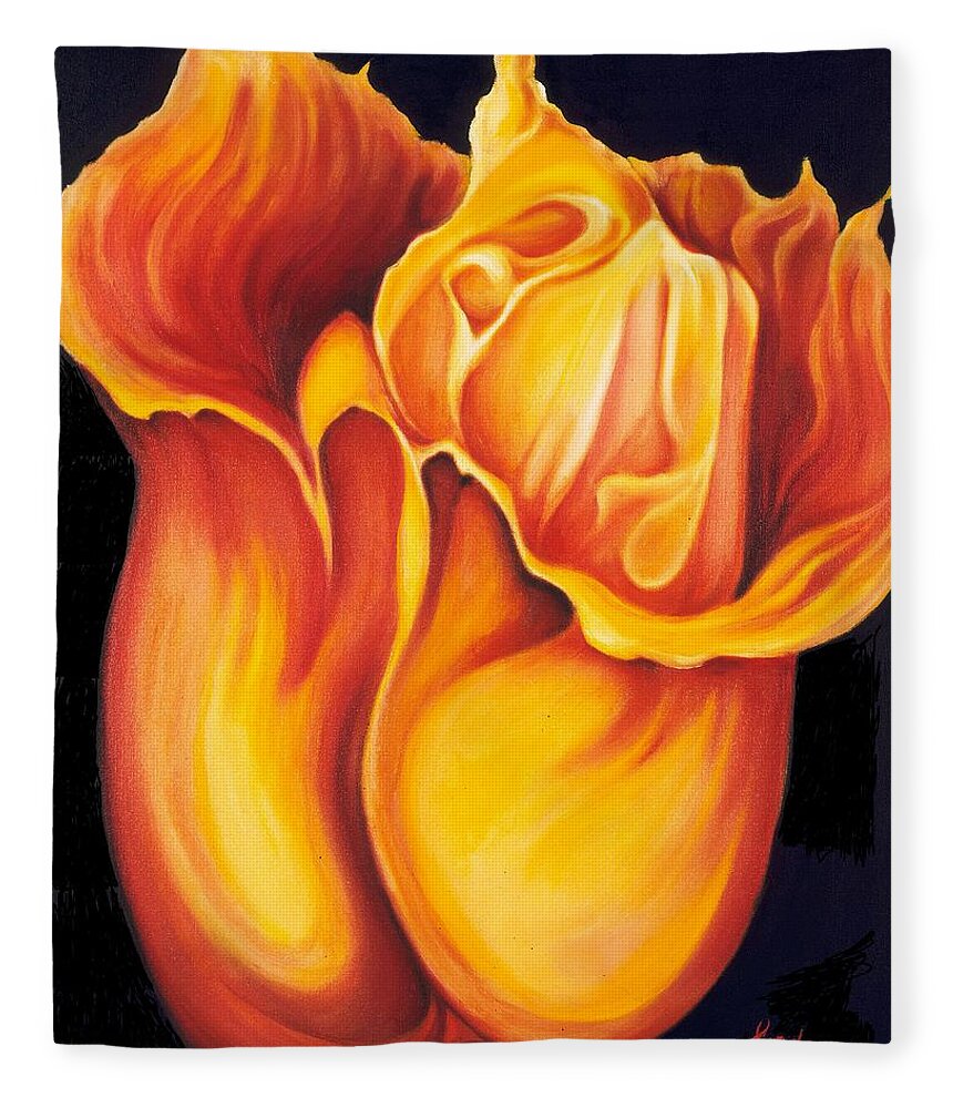 Surreal Tulip Fleece Blanket featuring the painting Singing Tulip by Jordana Sands