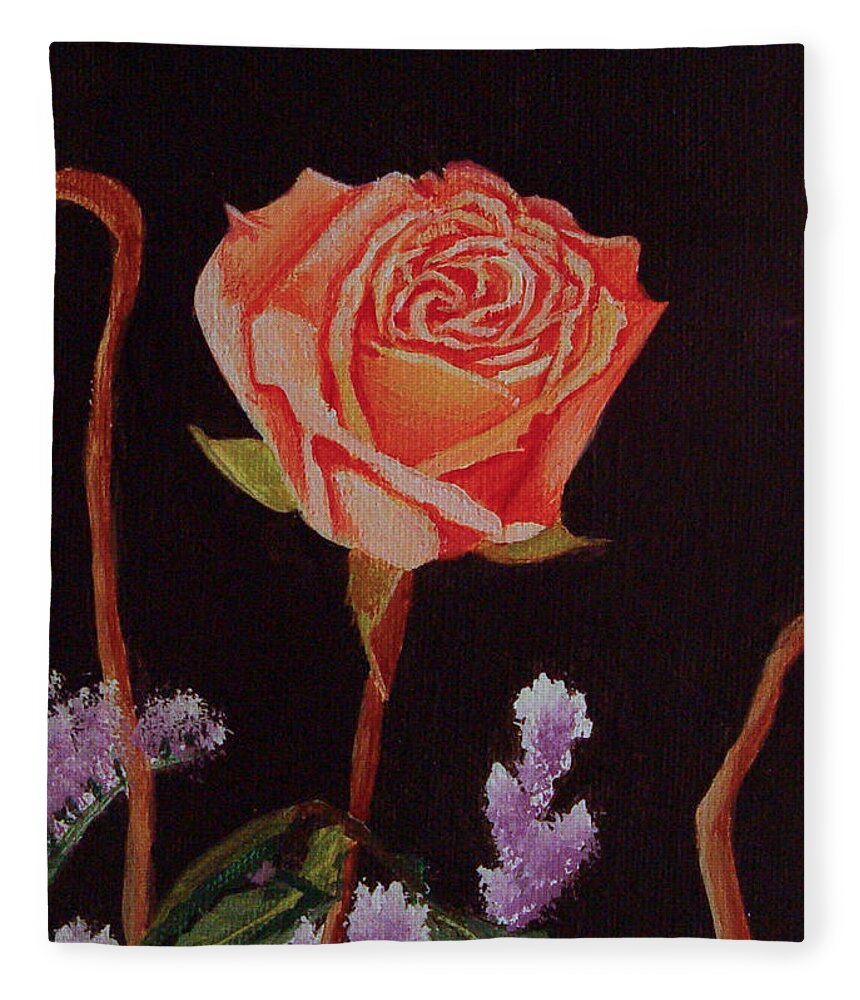 Rose Fleece Blanket featuring the painting Single Rose by Quwatha Valentine