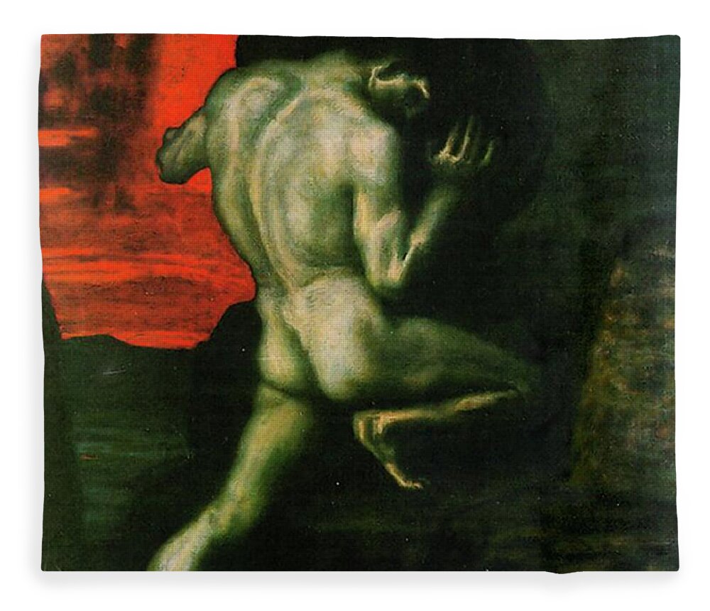 Franz Von Stuck Fleece Blanket featuring the painting Sisyphus by Franz von Stuck