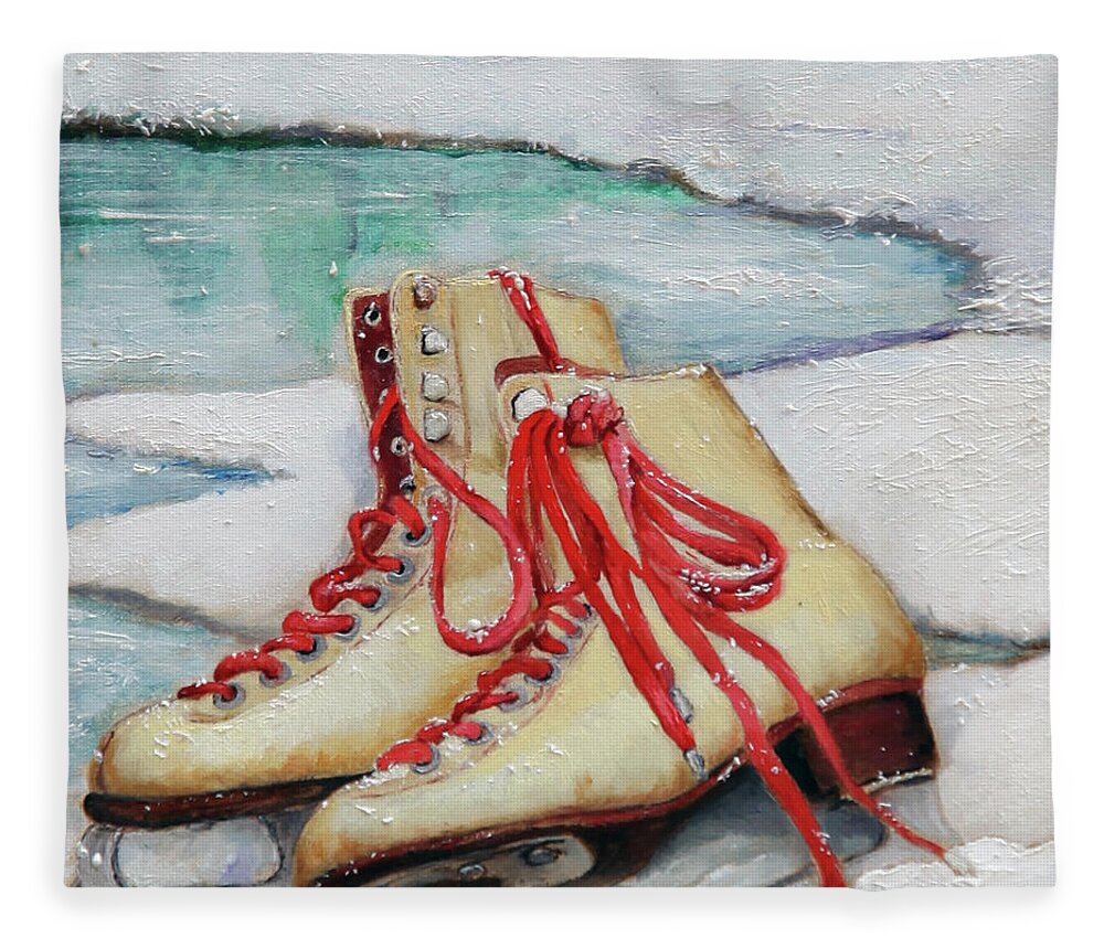 Skates Fleece Blanket featuring the painting Skating Dreams by Portraits By NC