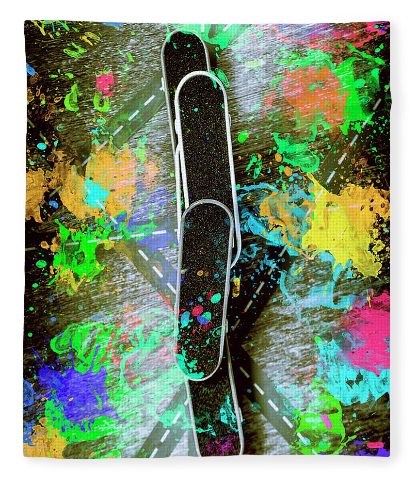 Skateboard Fleece Blanket featuring the photograph Skating pop art by Jorgo Photography