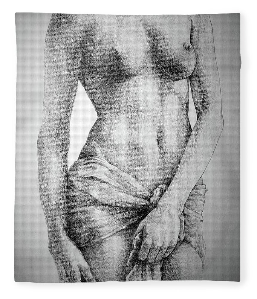 Art Fleece Blanket featuring the drawing SketchBook Page 35 The Female Pencil Drawing by Dimitar Hristov