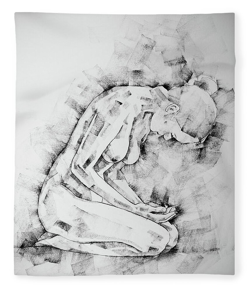 Art Fleece Blanket featuring the drawing SketchBook Page 49 Kneeling Pose Drawing by Dimitar Hristov