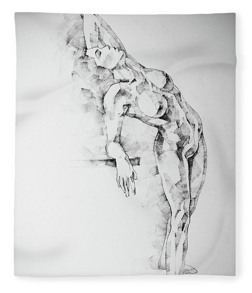 Art Fleece Blanket featuring the drawing SketchBook Page 52 Girl art drawing classical pose by Dimitar Hristov