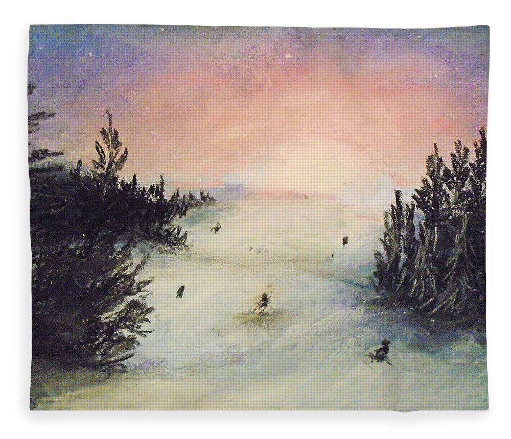 Ski Fleece Blanket featuring the painting Ski Glisten by Jen Shearer