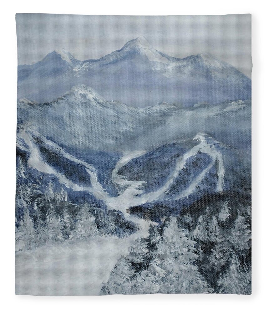 Mountains Fleece Blanket featuring the painting Ski Resort by Dick Bourgault