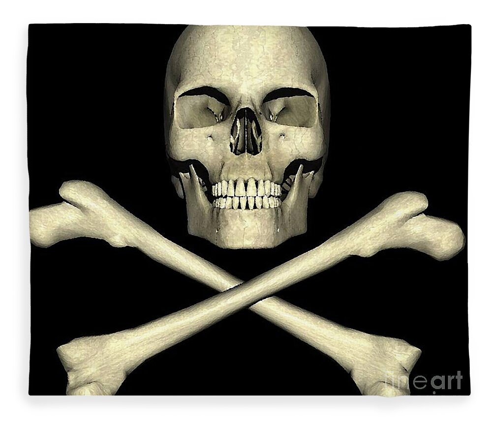 Skull And Cross Bones Fleece Blanket featuring the digital art Skull and Cross Bones by Vintage Collectables