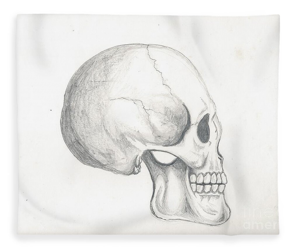 Pencil Fleece Blanket featuring the drawing Skull Study by Reed Novotny