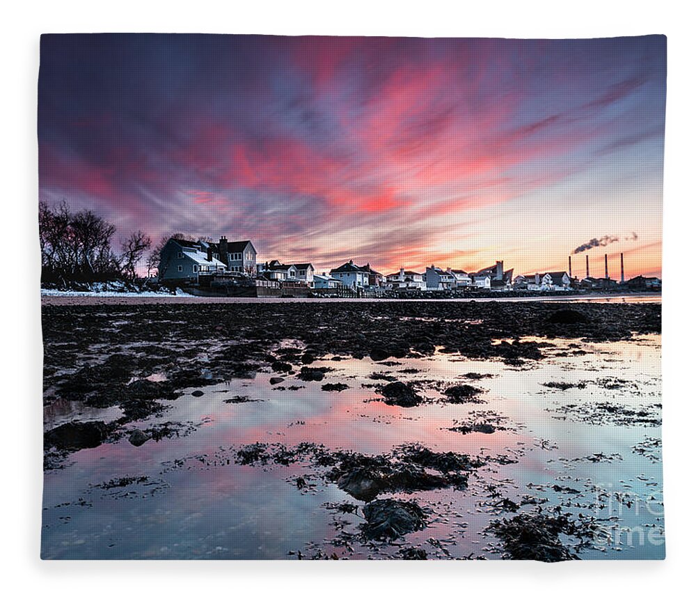 Northport Fleece Blanket featuring the photograph Sky Fire in Northport by Alissa Beth Photography