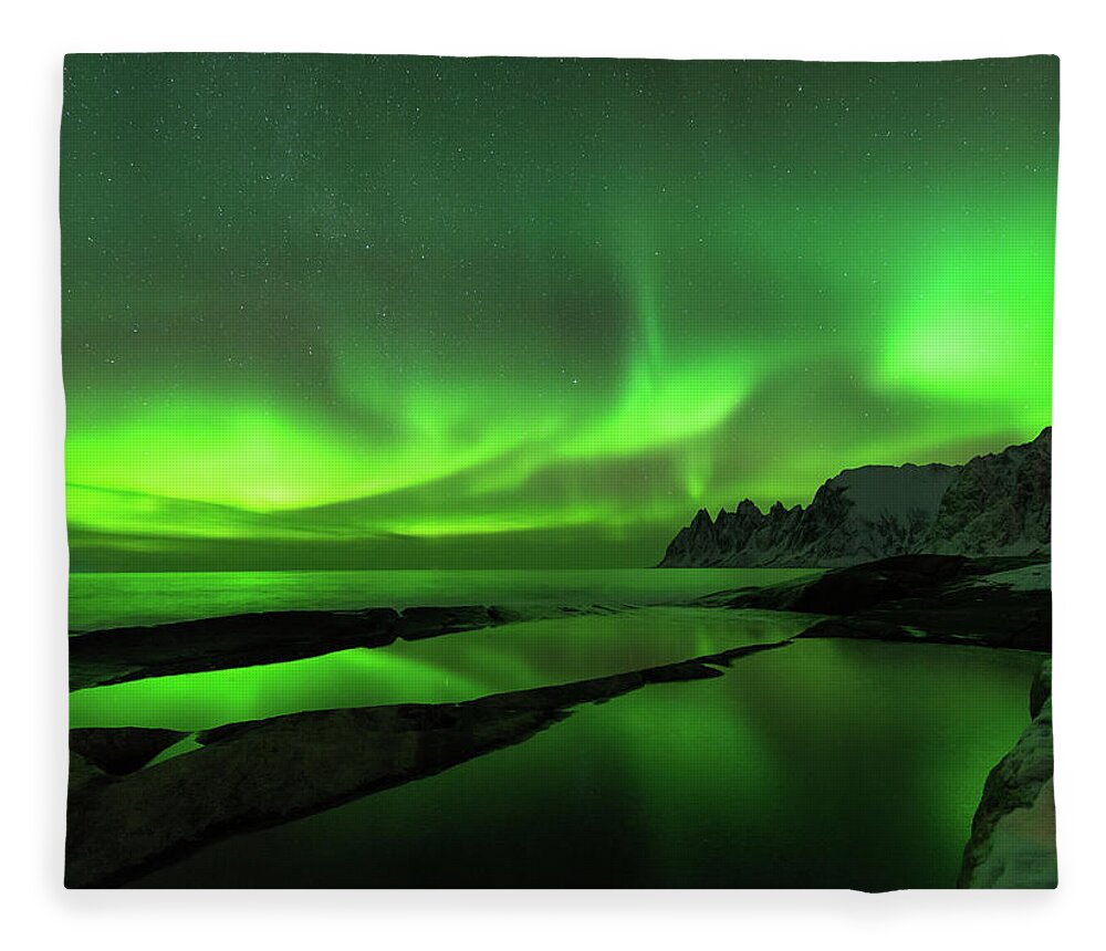 Norway Fleece Blanket featuring the photograph Skydance by Alex Lapidus